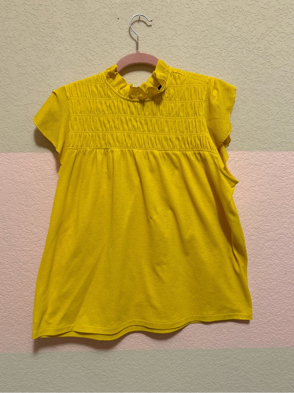 Ann Taylor Yellow Smocked Ruffle Neck Top